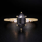 Long Hexagon Cut Salt & Pepper Diamond Ring With Pear & Round Accents