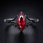 Marquise Cut Lab Ruby Devil’s Eye Gothic Ring With Black Diamond Accent