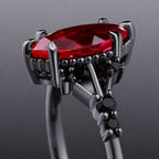 Marquise Cut Lab Ruby Devil’s Eye Gothic Ring With Black Diamond Accent