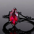 Marquise Cut Lab Ruby Devil’s Eye Gothic Ring With Black Diamond Accent