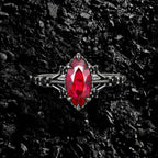 Marquise Cut Lab Ruby Devil’s Eye Gothic Ring With Black Diamond Accent