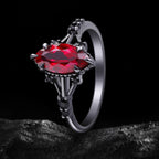 Marquise Cut Lab Ruby Devil’s Eye Gothic Ring With Black Diamond Accent