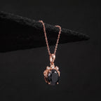 Oval Cut Black Diamond Rose Cluster Pendant Necklace
