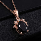 Oval Cut Black Diamond Rose Cluster Pendant Necklace