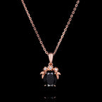 Oval Cut Black Diamond Rose Cluster Pendant Necklace