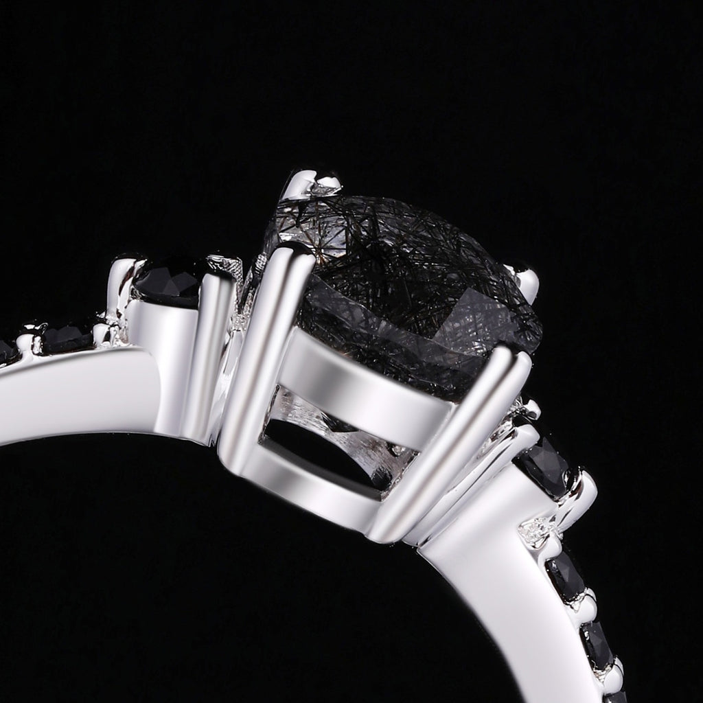 Oval Cut Black Rutilated Quartz Pavé Ring