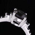 Oval Cut Black Rutilated Quartz Pavé Ring