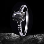 Oval Cut Black Rutilated Quartz Pavé Ring