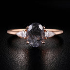 Oval Cut Black Rutilated Quartz Three Stone Minimalist Ring