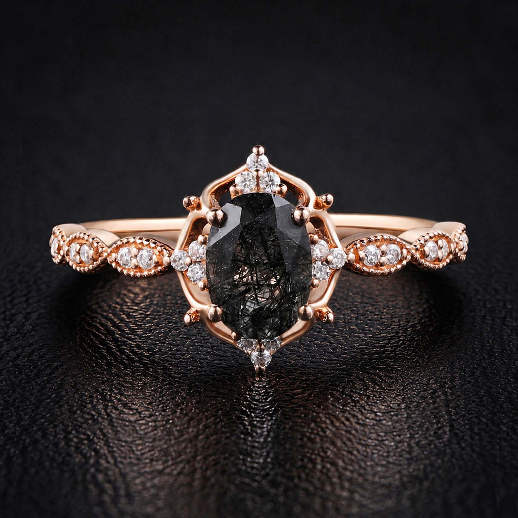 Oval Cut Black Rutilated Quartz Vintage Ring