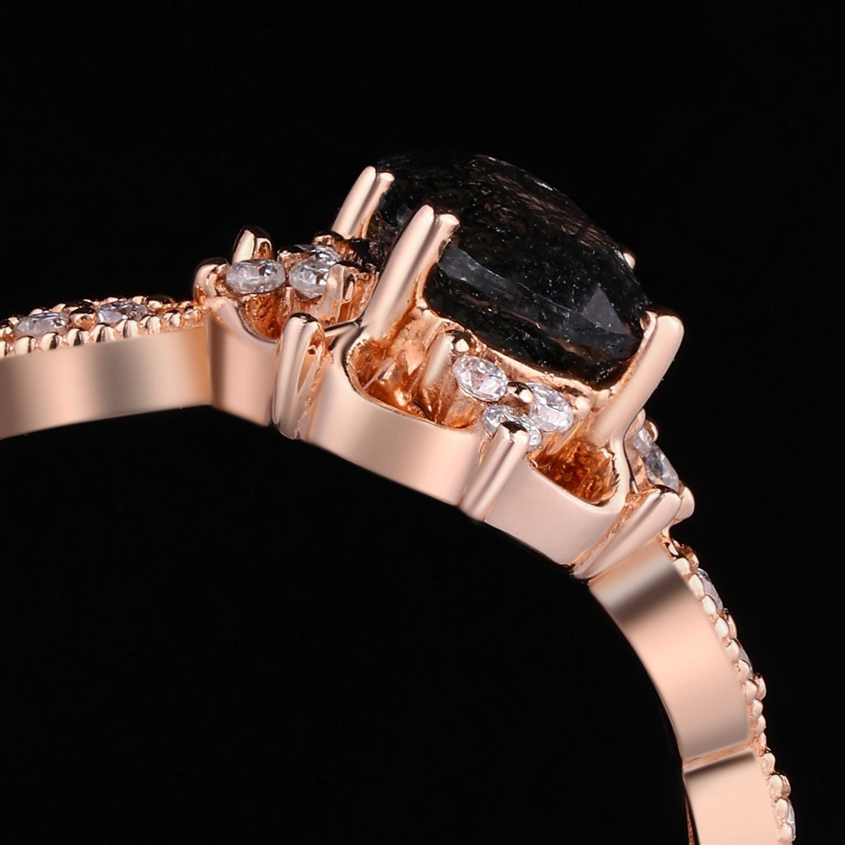 Oval Cut Black Rutilated Quartz Vintage Ring
