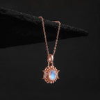 Oval Cut Moonstone Celestial Crescent Pendant Necklace With Lab Diamond Accents