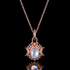 Oval Cut Moonstone Celestial Crescent Pendant Necklace With Lab Diamond Accents