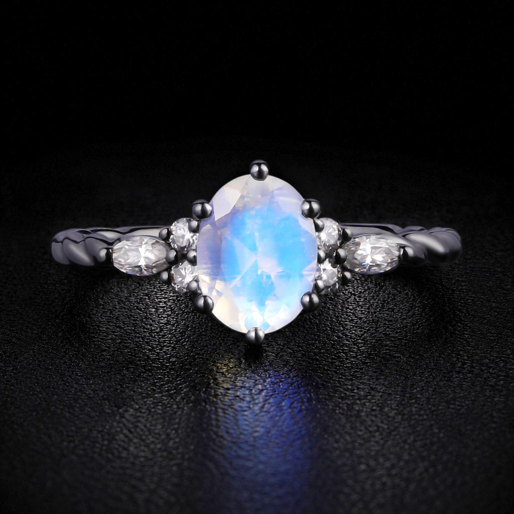 Oval Cut Moonstone Twisted Band Ring