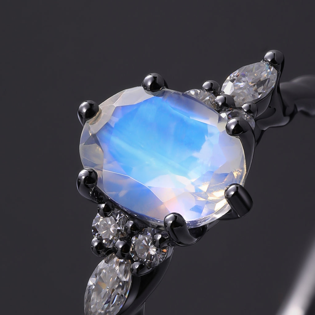 Oval Cut Moonstone Twisted Band Ring