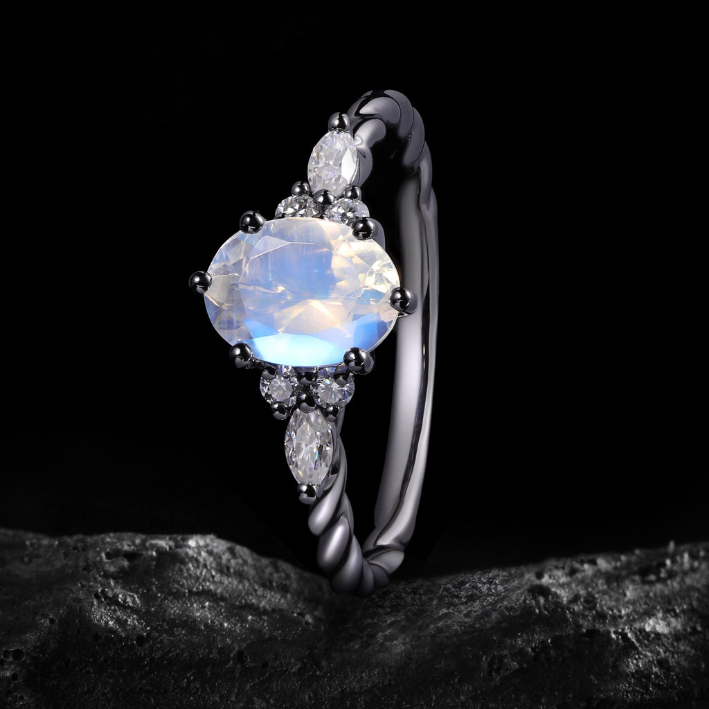 Oval Cut Moonstone Twisted Band Ring