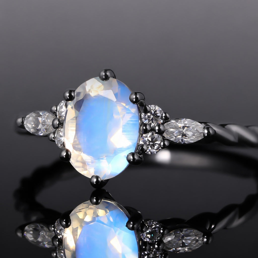 Oval Cut Moonstone Twisted Band Ring