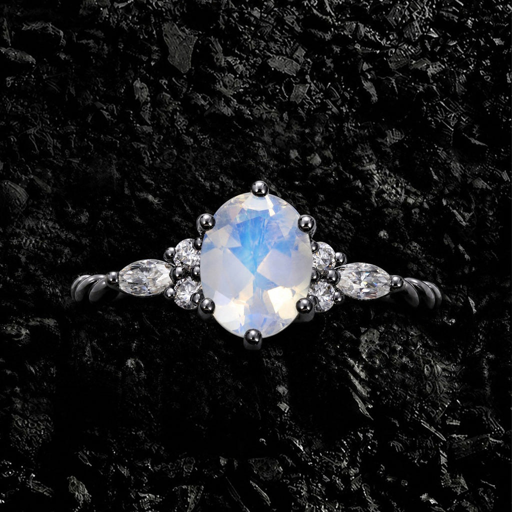 Oval Cut Moonstone Twisted Band Ring