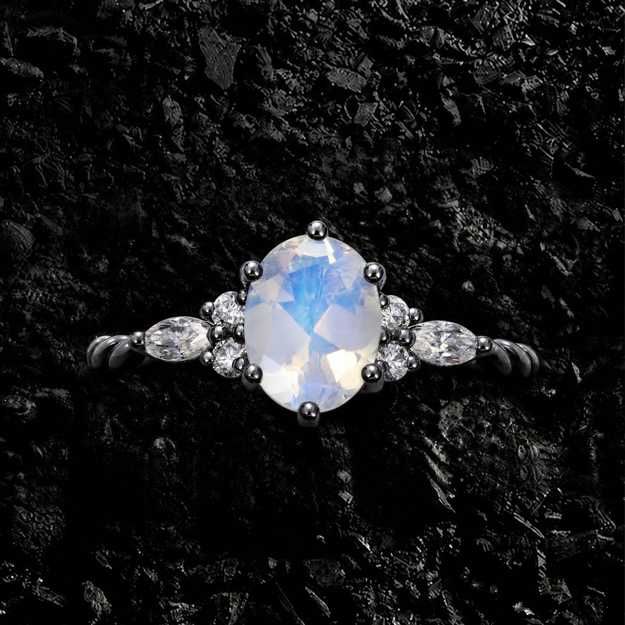 Oval Cut Moonstone Twisted Band Ring