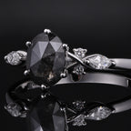 Oval Cut Salt & Pepper Diamond Ring With Lab Diamond Accents