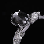 Oval Cut Salt & Pepper Diamond Ring With Lab Diamond Accents