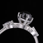 Oval Cut Salt & Pepper Diamond Ring With Lab Diamond Accents
