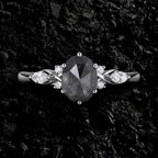 Oval Cut Salt & Pepper Diamond Ring With Lab Diamond Accents