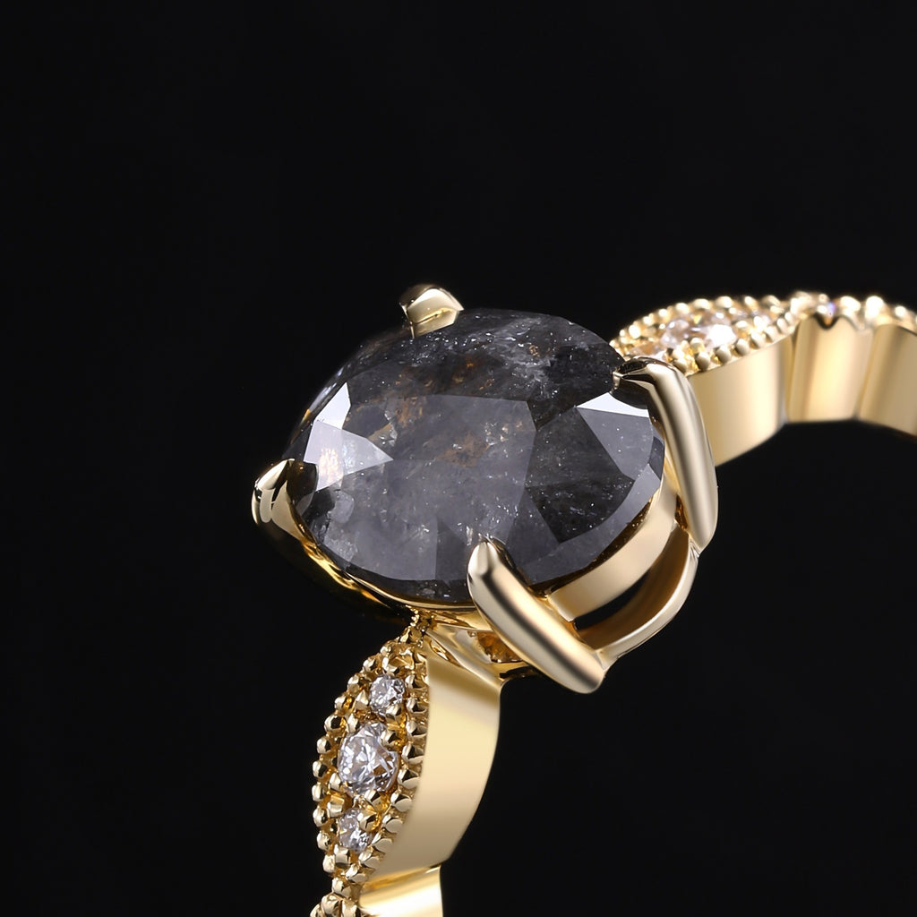 Oval Cut Salt & Pepper Diamond Vintage Ring