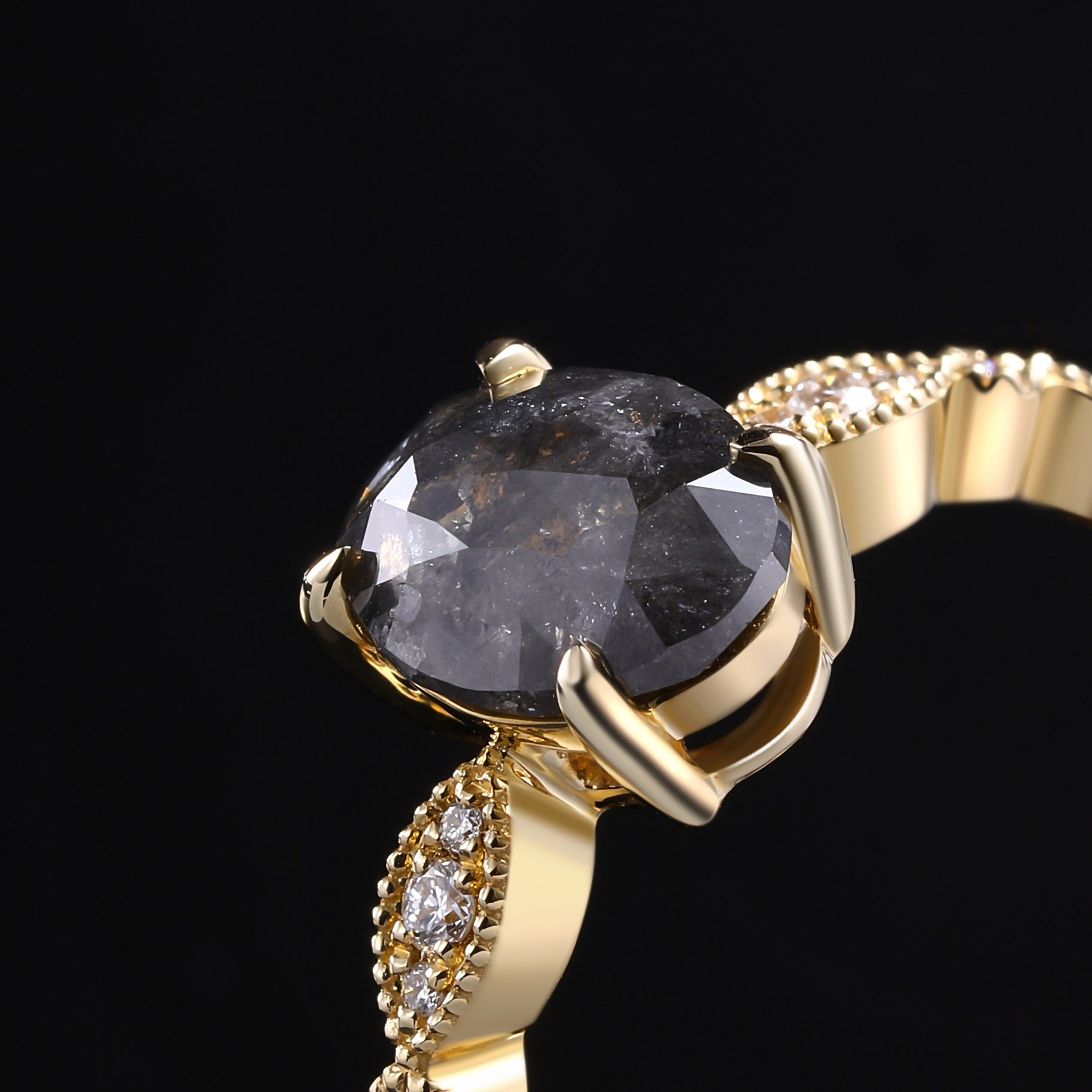 Oval Cut Salt & Pepper Diamond Vintage Ring