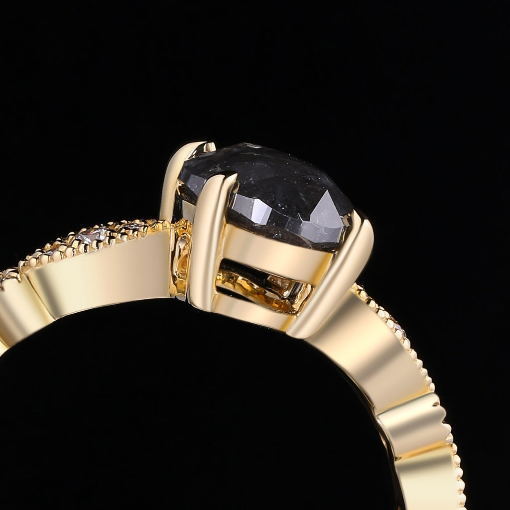 Oval Cut Salt & Pepper Diamond Vintage Ring