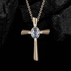Oval Cut Gray Moissanite Vintage Cross Pendant Necklace With Lab Diamond Accents