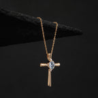 Oval Cut Gray Moissanite Vintage Cross Pendant Necklace With Lab Diamond Accents
