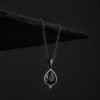 Pear Cut Black Diamond Halo Gothic Pendant Necklace