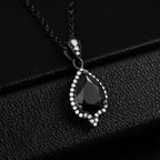 Pear Cut Black Diamond Halo Gothic Pendant Necklace