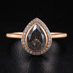 Pear Cut Black Rutilated Quartz Halo Ring