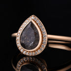 Pear Cut Black Rutilated Quartz Halo Ring