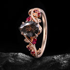 Pear Cut Black Rutilated Quartz Gothic Leaf Ring