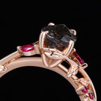 Pear Cut Black Rutilated Quartz Gothic Leaf Ring
