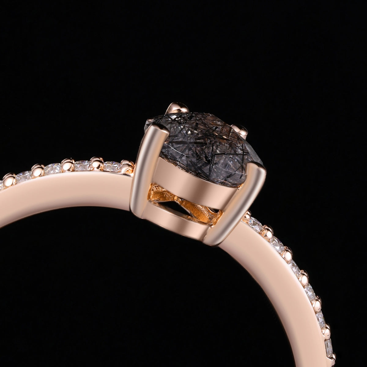 Pear Cut Black Rutilated Quartz Pavé Ring