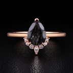 Pear Cut Black Rutilated Quartz Tiara Half Halo Ring