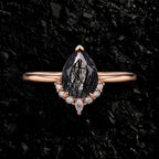 Pear Cut Black Rutilated Quartz Tiara Half Halo Ring