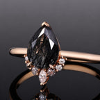 Pear Cut Black Rutilated Quartz Tiara Half Halo Ring