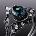 Pear Cut Lab Alexandrite Double Bat Hugging Ring Set Dark Gothic Ring Stack
