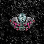 Pear Cut Moss Agate & Lab Ruby Bold Ring Set Cymothoe Sangaris Inspired Gothic Ring Stack
