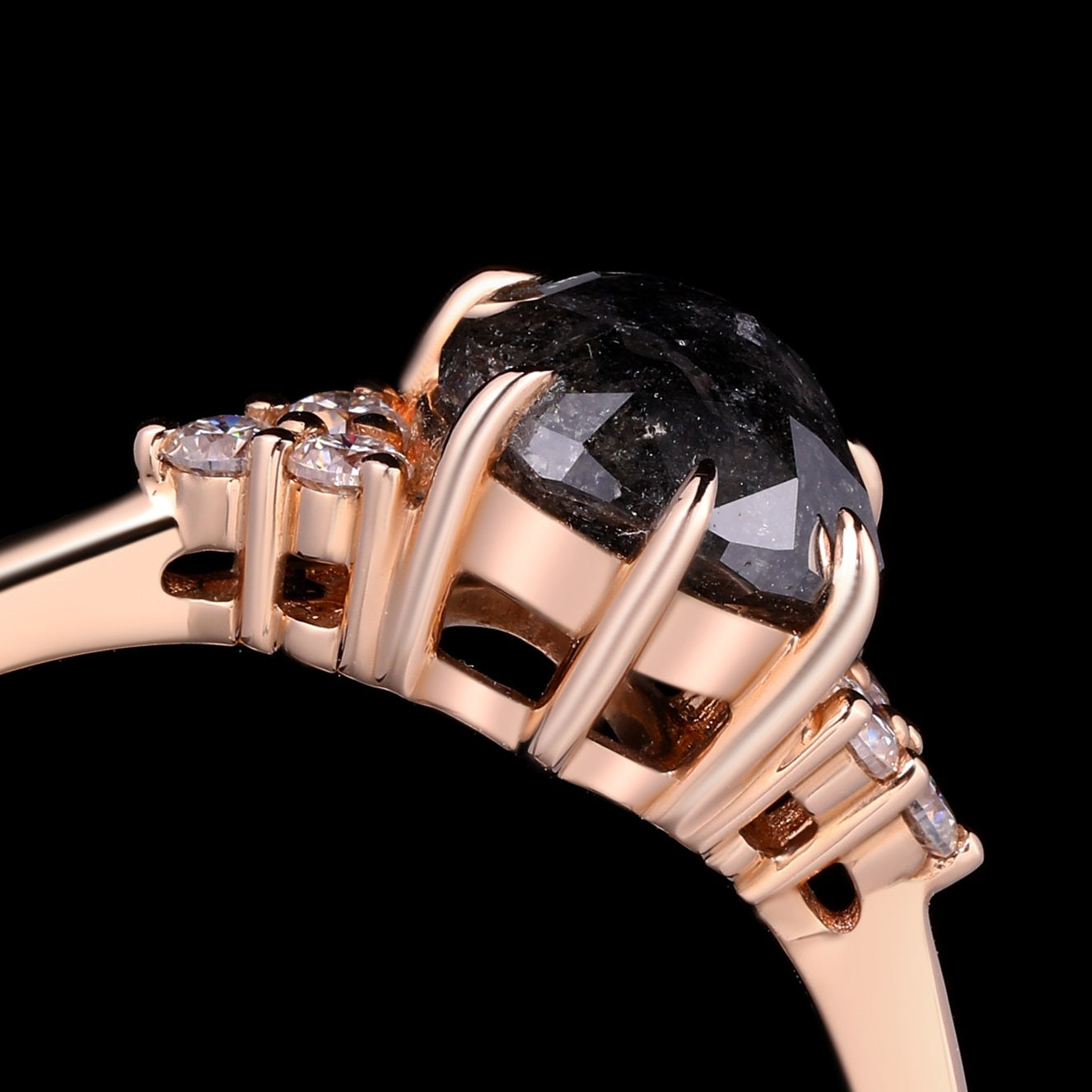 Pear Cut Salt & Pepper Diamond Six Prong Ring With Lab Diamond Accents