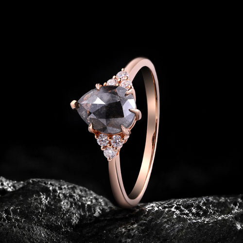 Pear Cut Salt & Pepper Diamond Six Prong Ring With Lab Diamond Accents