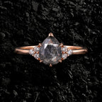 Pear Cut Salt & Pepper Diamond Six Prong Ring With Lab Diamond Accents