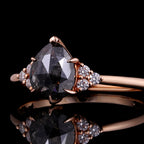 Pear Cut Salt & Pepper Diamond Six Prong Ring With Lab Diamond Accents