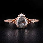 Pear Cut Salt & Pepper Diamond Split Shank Vintage Milgrain Ring