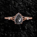 Pear Cut Salt & Pepper Diamond Split Shank Vintage Milgrain Ring